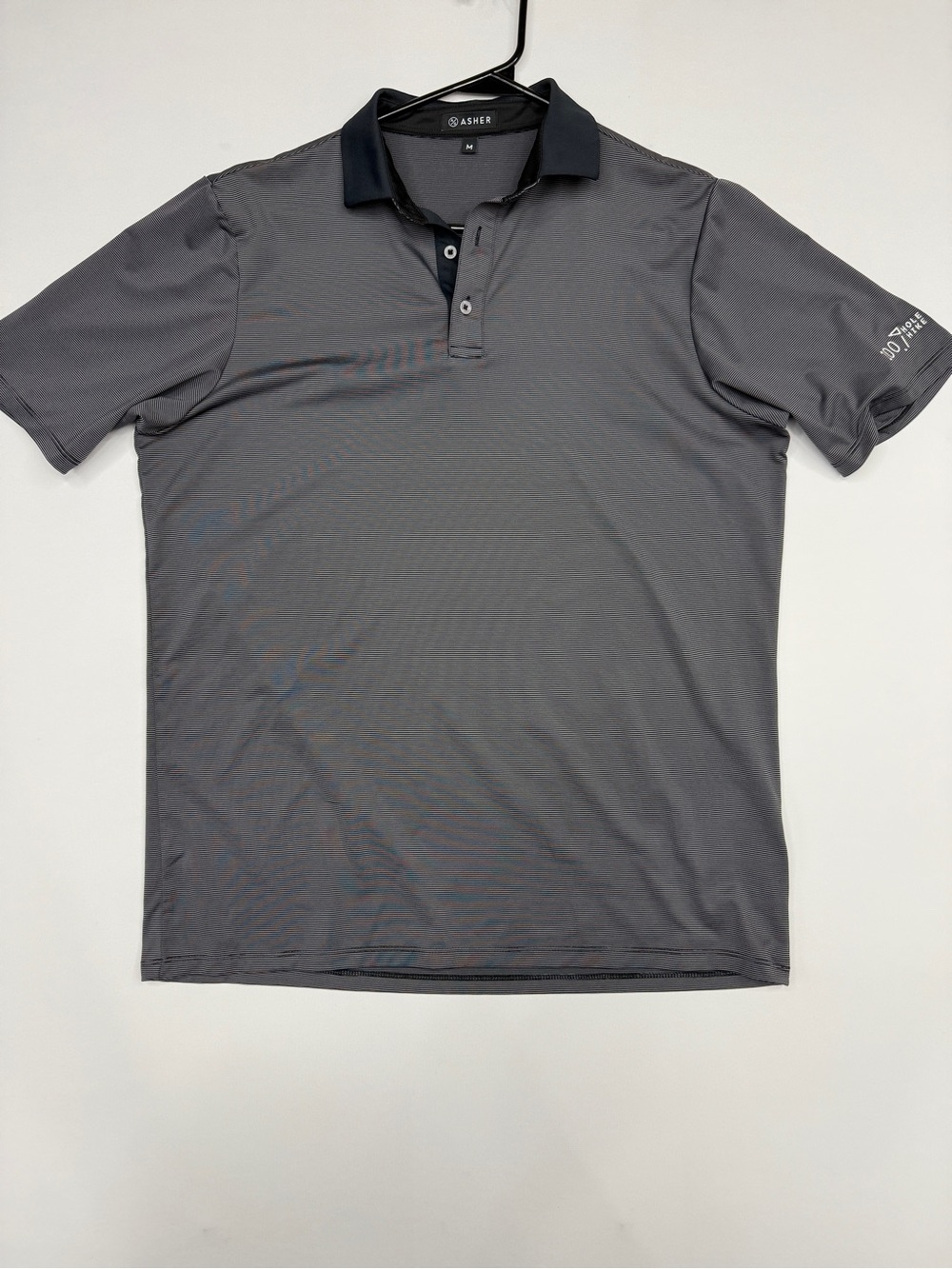 ASHER Golf Men's Size M Gray Striped Polo Shirt 100 Hole Hike Short Sleeve